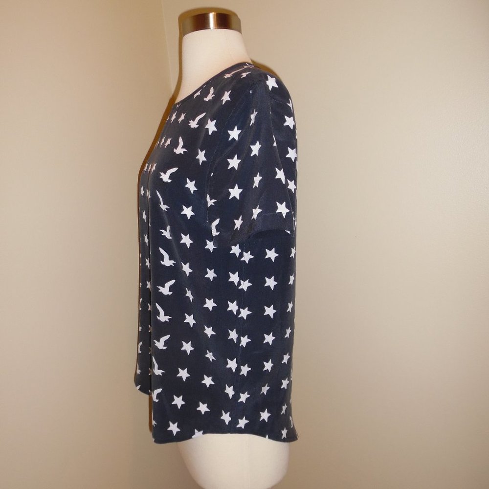 Equipment Blue Stars Birds Eagle Riley Silk T-shirt Tee Blouse XS - Picture 8 of 10
